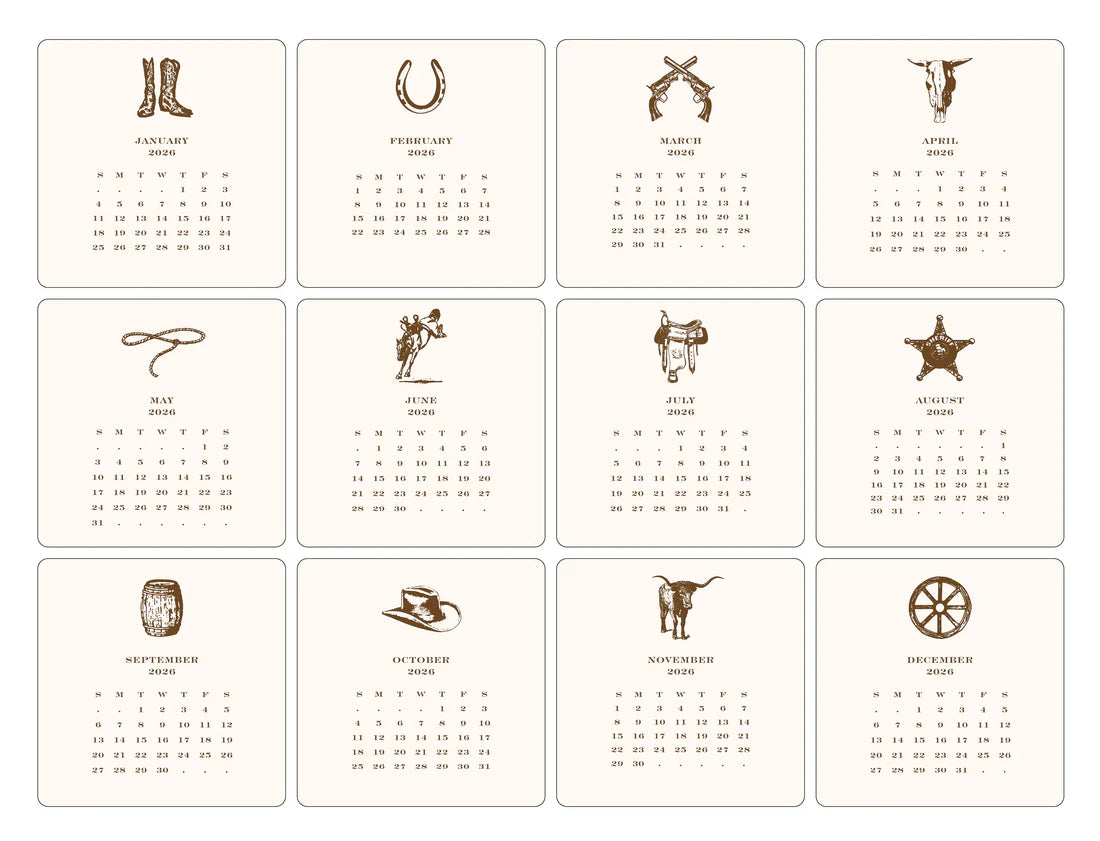 2026 Cowboy Calendar with Easel