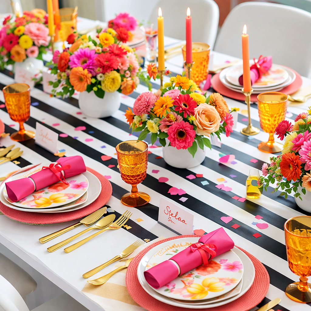 Vintage B&W stripe table runner