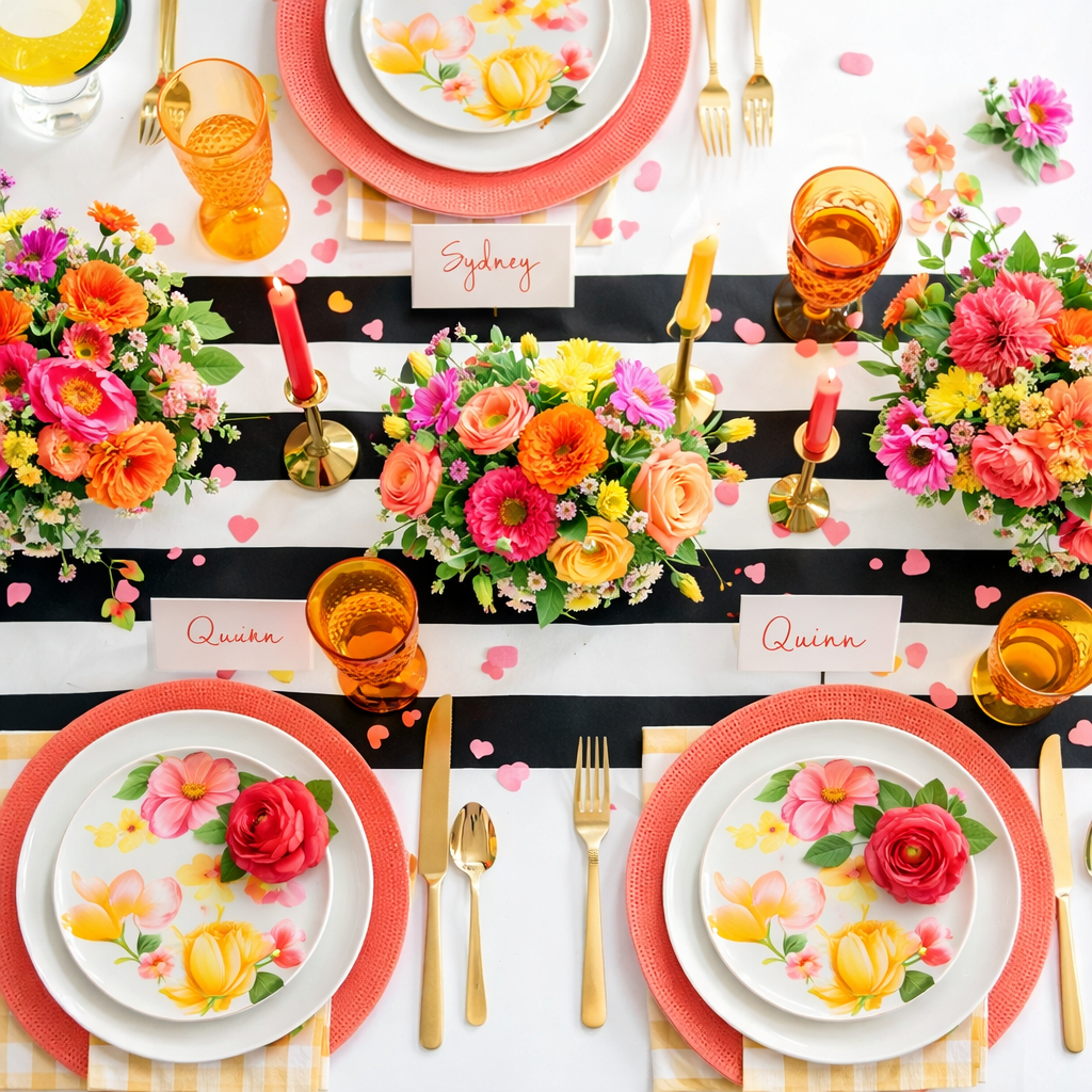 Vintage B&W stripe table runner