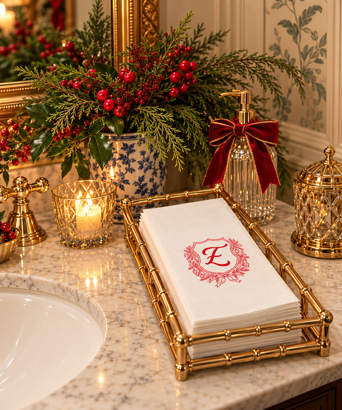 Christmas Crest Linun | Semi-Custom Napkins