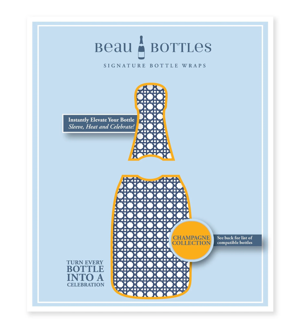 Navy & White Cane Bottle Wrap (Veuve)