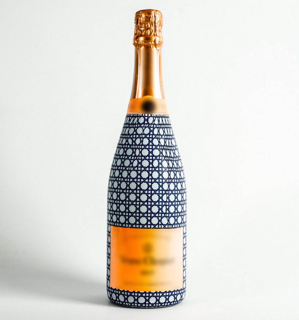 Navy & White Cane Bottle Wrap (Veuve)
