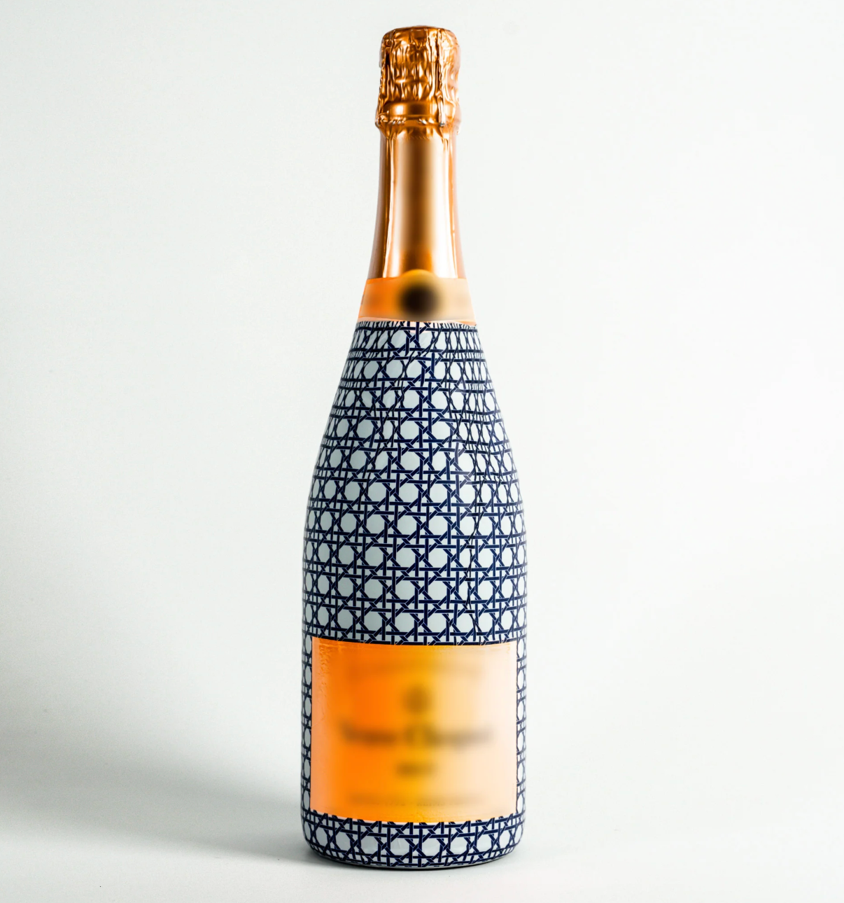 Navy & White Cane Bottle Wrap (Veuve)